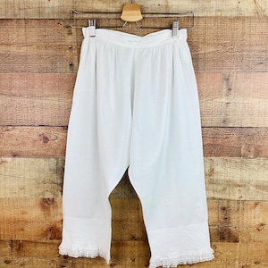 Vintage Antique 1900s Signed EDWARDIAN / VICTORIAN White Cotton & Linen Bloomers
