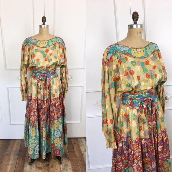 80s Vintage JEANNE MARC Floral Print Cotton Bohemi