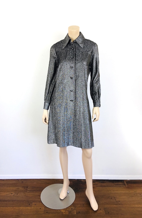 Geoffrey Beene, Vintage 1960s GEOFFREY BEENE Silver METALLIC Mod Dress