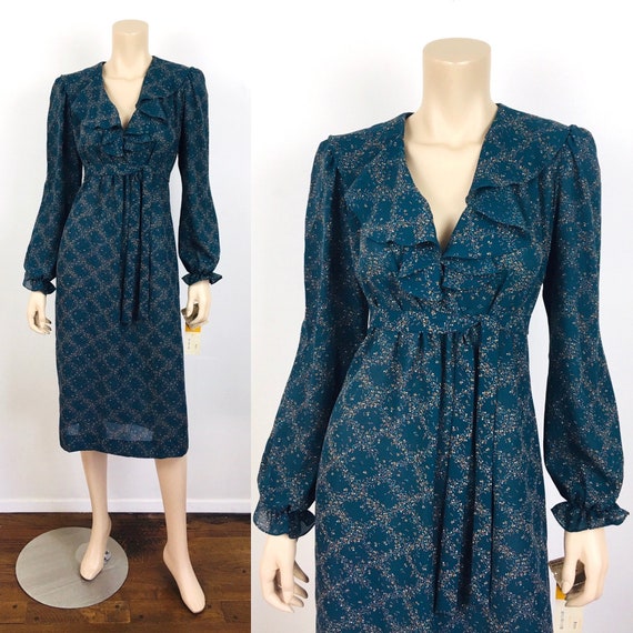 Vintage 1980s RUFFLED COLLAR Loose Fit Shift Dress - image 1