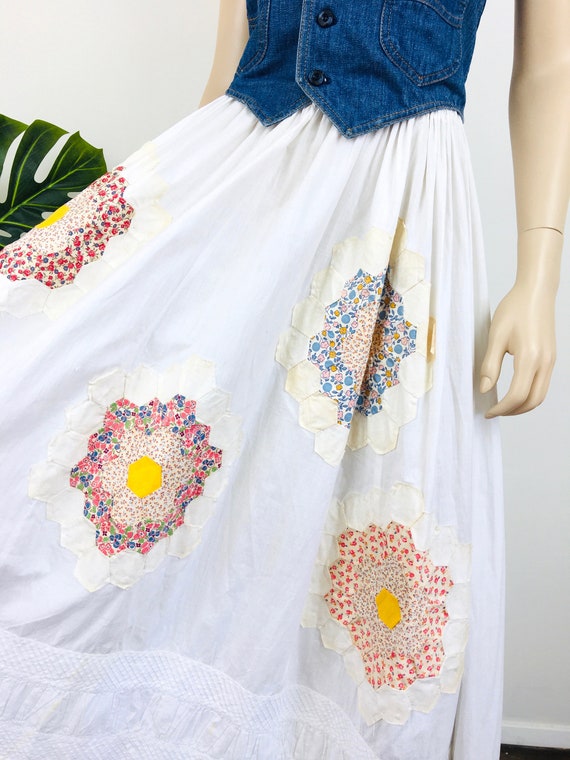 Vintage FEED SACK  PATCHWORK Quilt Embellished Ed… - image 6