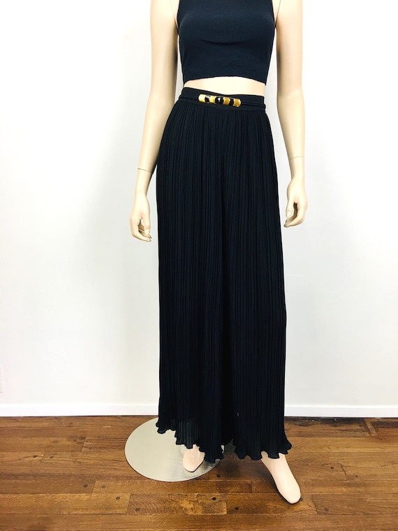 Vintage 1980s Black SUPER PLEATED PALAZZO Wide Le… - image 4