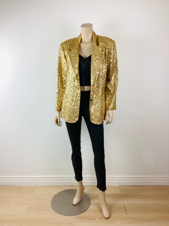 Vintage 1980s GOLD SEQUIN BEADED Boyfriend Jacket - image 2