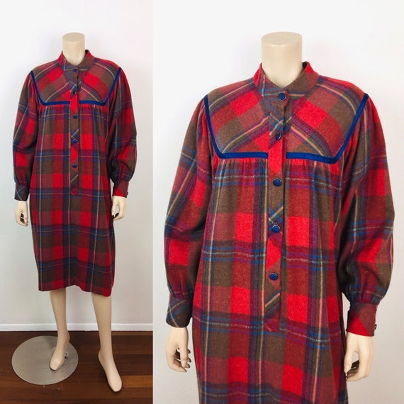 Vintage 1980s RED TARTAN PLAID Cottage Core Dress - image 1