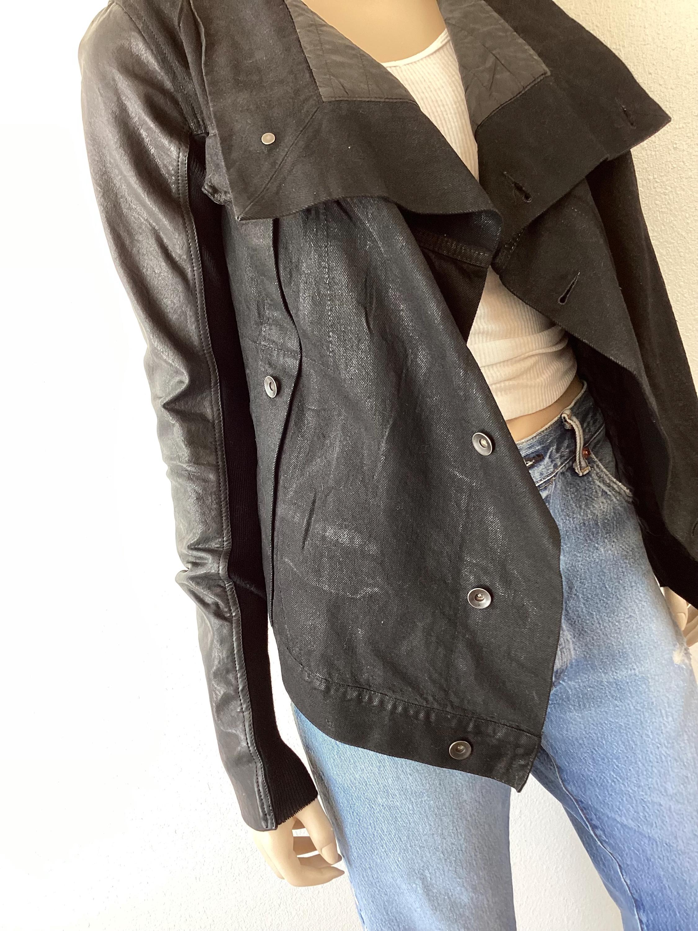 RICK OWENS Black DRKSHDW Coated Denim & Leather Sleeve