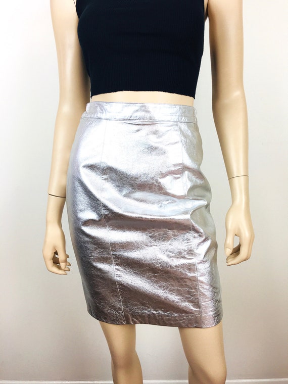 1980s Vintage SILVER METALLIC LEATHER High Waiste… - image 3