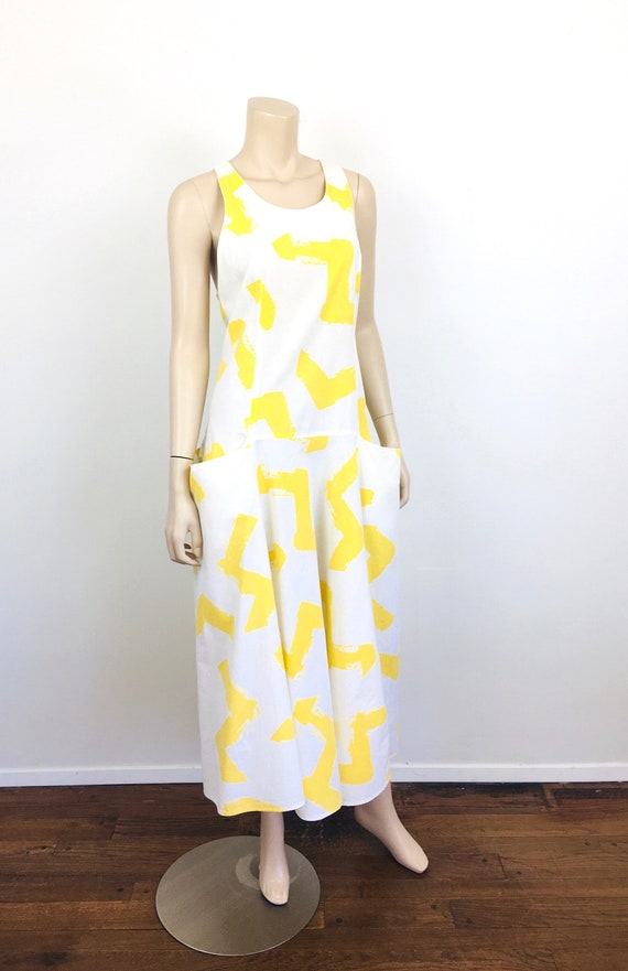 Vintage 1980s AVANT GARDE Yellow & White NOVELTY … - image 5