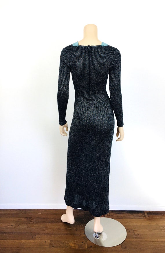 Vintage 1970s WENJILLI Black METALLIC CROCHET Nec… - image 6