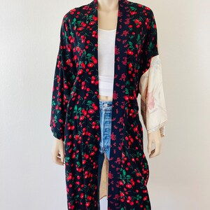 Vintage 1990s CHERRIES & FLORAL Print PATCHWORK Duster Jacket Robe