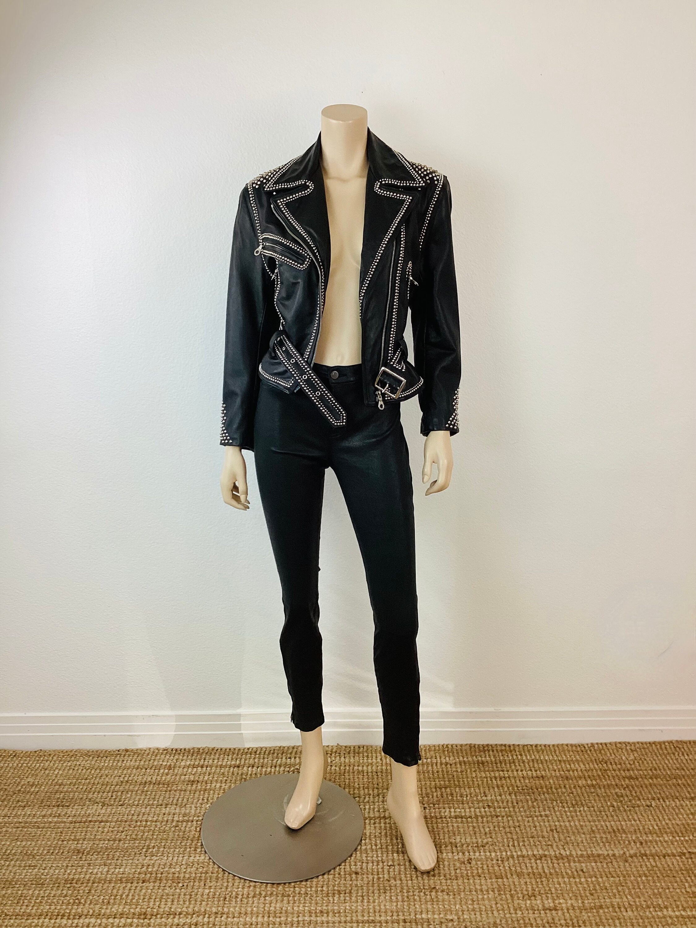 Vintage 1980s STUDDED NORTH BEACH Black Leather Snake Vintage 1980s STUDDED NORTH BEACH Black Leather Snake