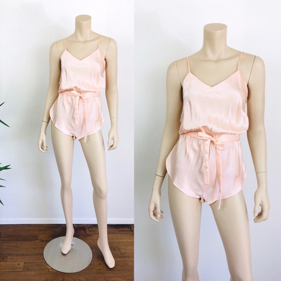 80s Vintage BLUSH Pink SILK ROMPER 1980s
