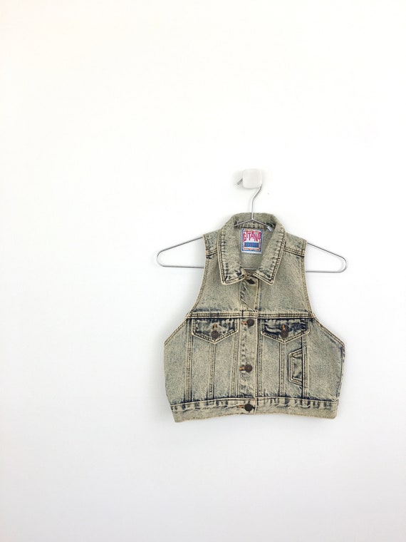 80s Vintage ACID WASH CROPPED Racer Back Denim Jea