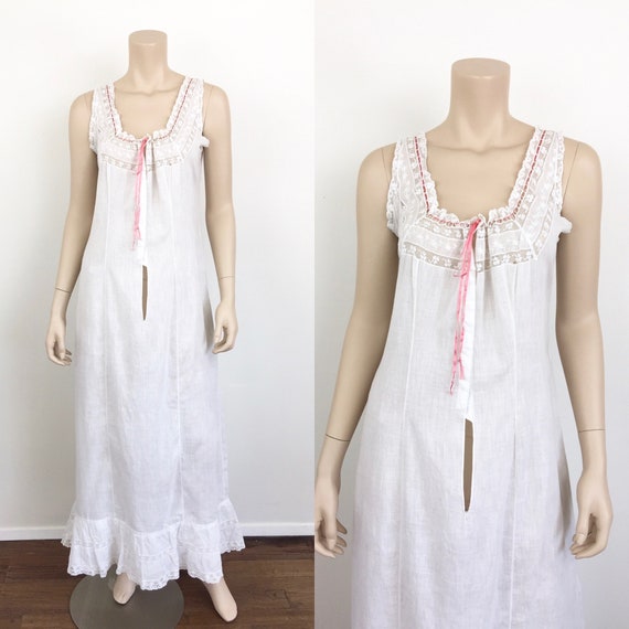 Vintage 1930s COTTON & LACE White Boho Nightgown /