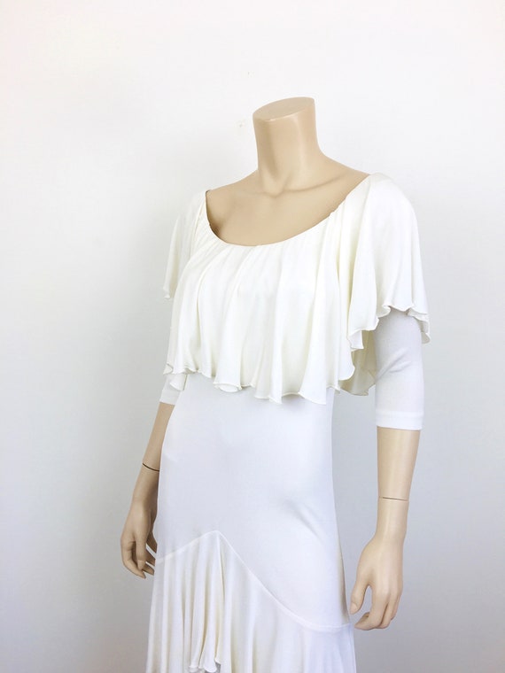 Vintage 1970s HOLLYS HARP White RUFFLED Jersey On… - image 6