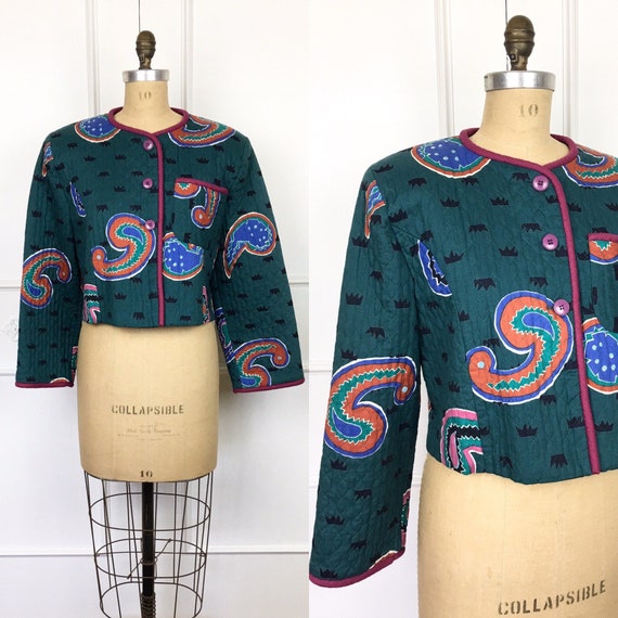 80s Vintage QUILTED Paisley Print Jeanne Marc CROP
