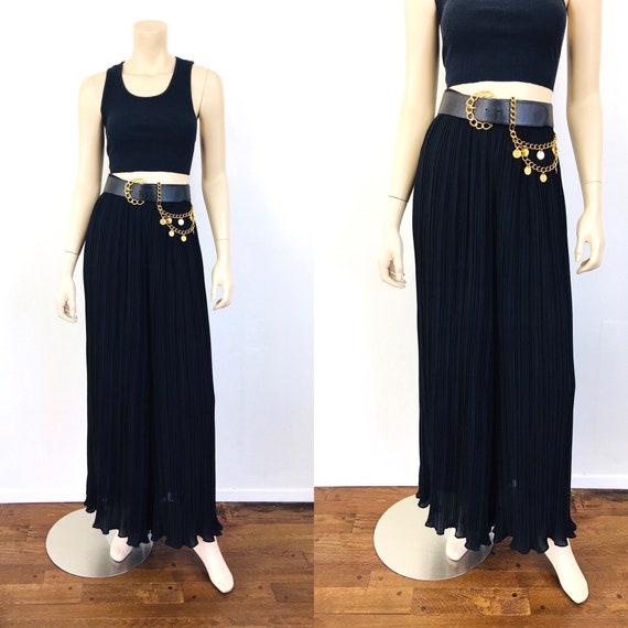 Vintage 1980s Black SUPER PLEATED PALAZZO Wide Le… - image 1