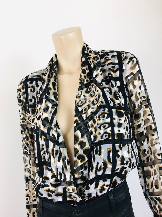 Vintage 1990s BLACK & GOLD Sheer LEOPARD Print Me… - image 5