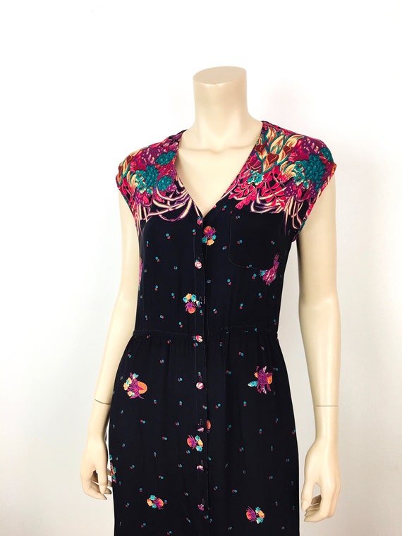 Vintage 1970s FLORAL Print CREPE RAYON Button Fro… - image 3