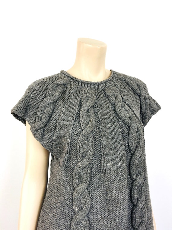 Vintage 1990s MATSUDA HAND KNIT Grey Wool Cable K… - image 5