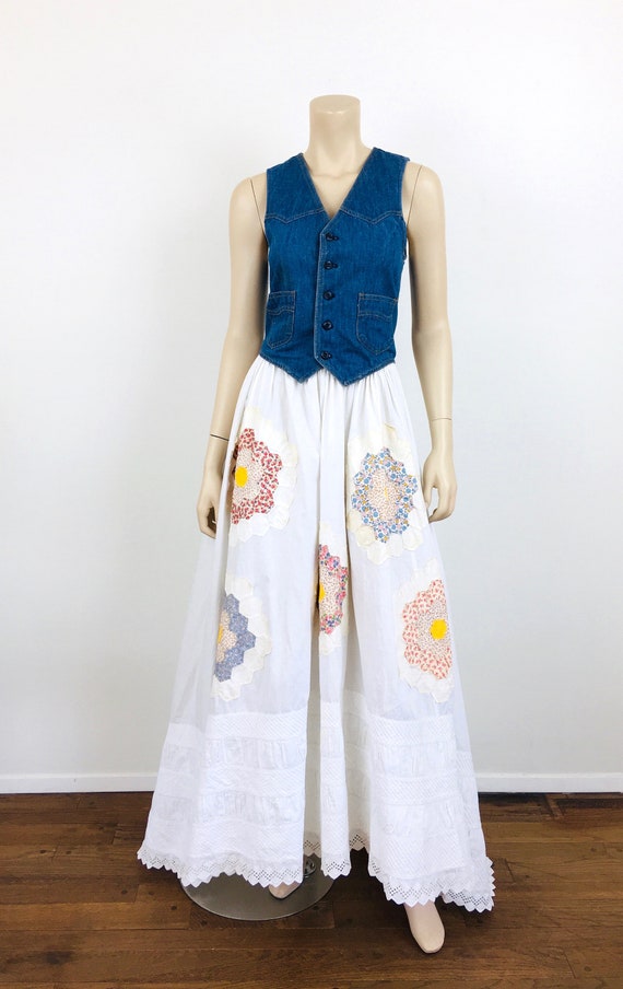 Vintage FEED SACK  PATCHWORK Quilt Embellished Ed… - image 5