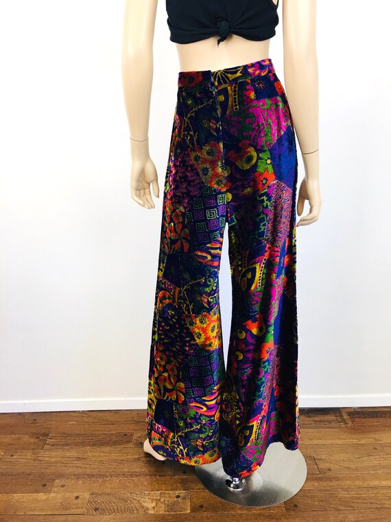 Vintage 1970s PATCHWORK VELVET Print Wide Leg BEL… - image 8