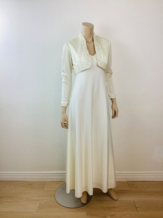 Vintage WHITE BEADED WEDDING Dress & Jacket With Trai… - Gem
