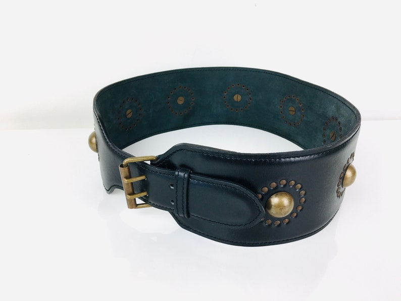 1980s Vintage AZZEDINE ALAIA Black STUDDED Leather Corset Belt image 2