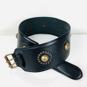 1980s Vintage AZZEDINE ALAIA Black STUDDED Leather Corset Belt image 1