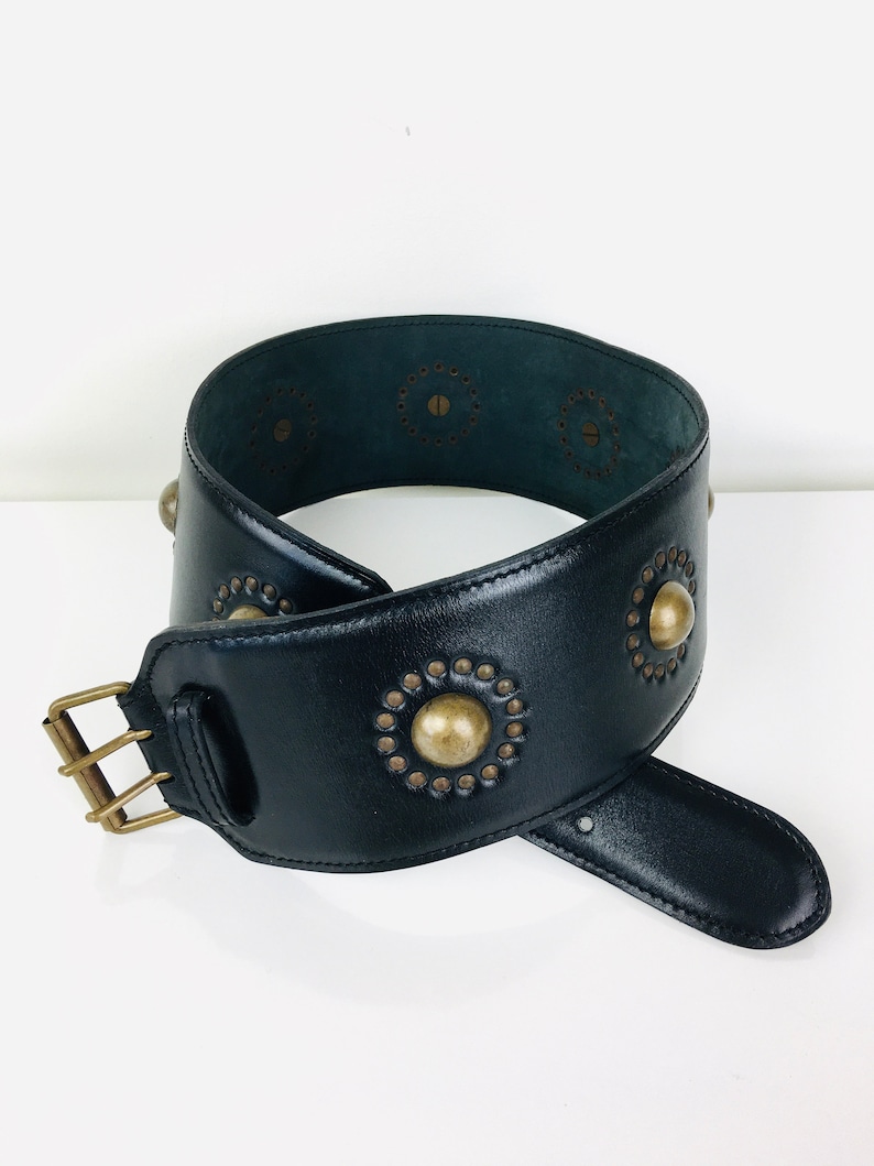 1980s Vintage AZZEDINE ALAIA Black STUDDED Leather Corset Belt image 1