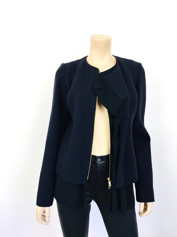 MARNI RUFFLED Front Navy Blue Zip Front Jacket 20… - image 9