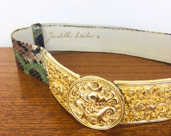 Vintage 1980s JUDITH LEIBER Gold Metal & SNAKESKIN Leather  display picture 3