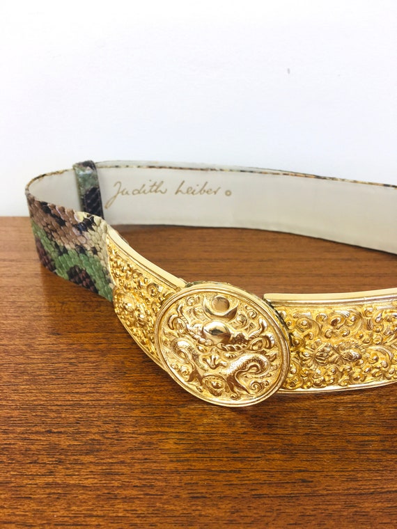 Vintage 1980s JUDITH LEIBER Gold Metal & SNAKESKIN Leather Belt - Etsy