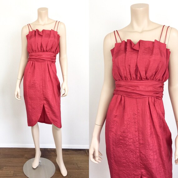 Vintage 1980s CRUMB CATCHER PLEATEDTop Red Crinkle