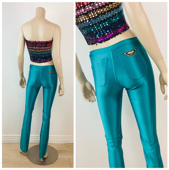 Vintage 1970s TEAL GREEN Stretchy Spandex Bojeangles Skin Ease Disco Pants  X S / Le Gambi Style