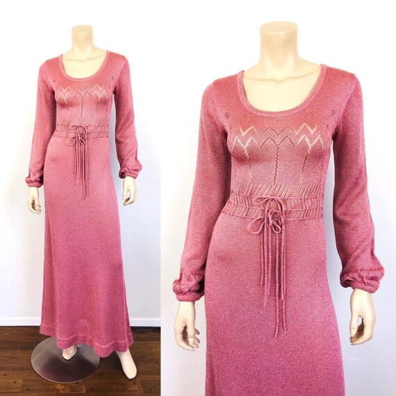 Vintage 1970s PINK METALLIC Wenjilli Lurex Chevron