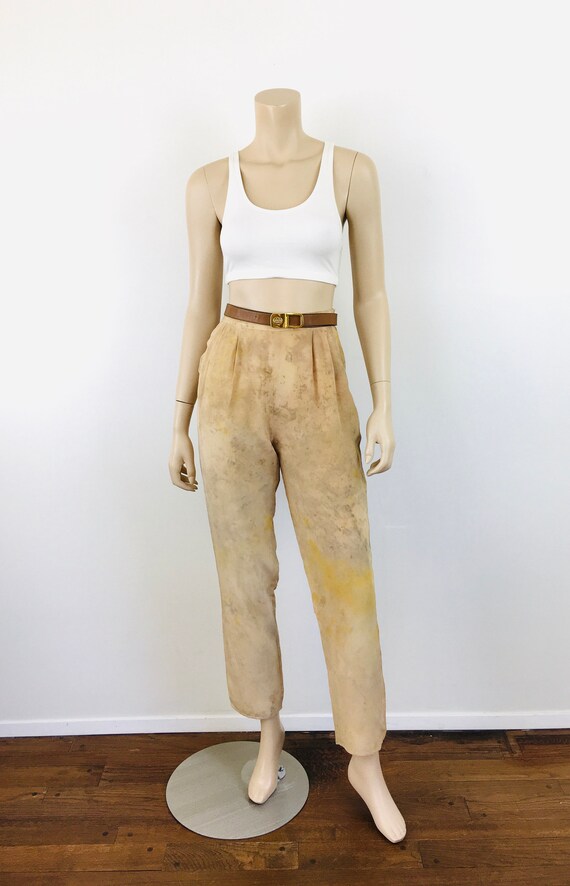 Vintage 1990s MINIMALIST Tie Dyed SILK Pants / Tr… - image 2