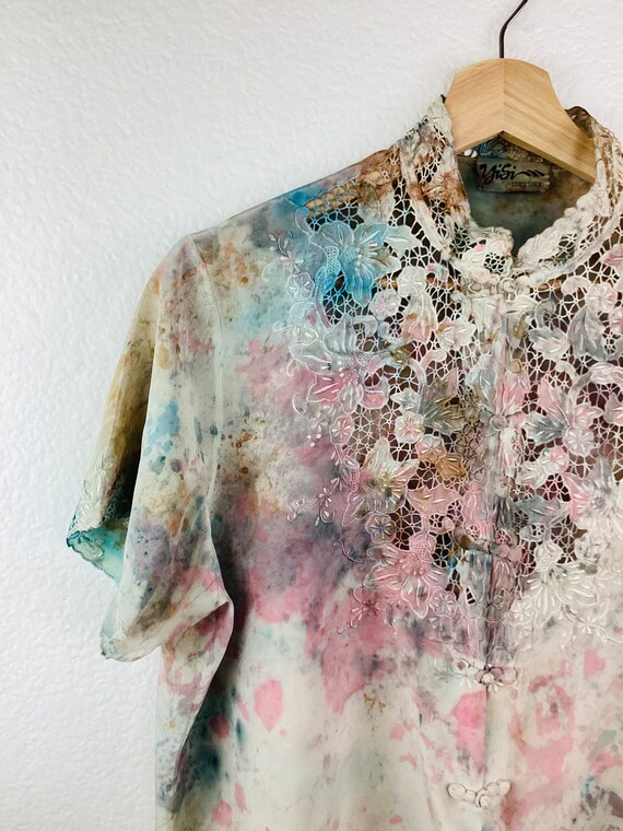 vintage tie dye high neck cut sew