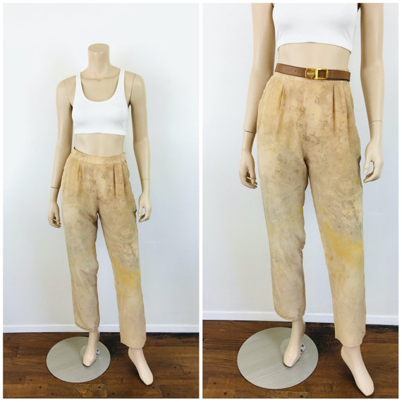 Vintage 1990s MINIMALIST Tie Dyed SILK Pants / Tr… - image 1