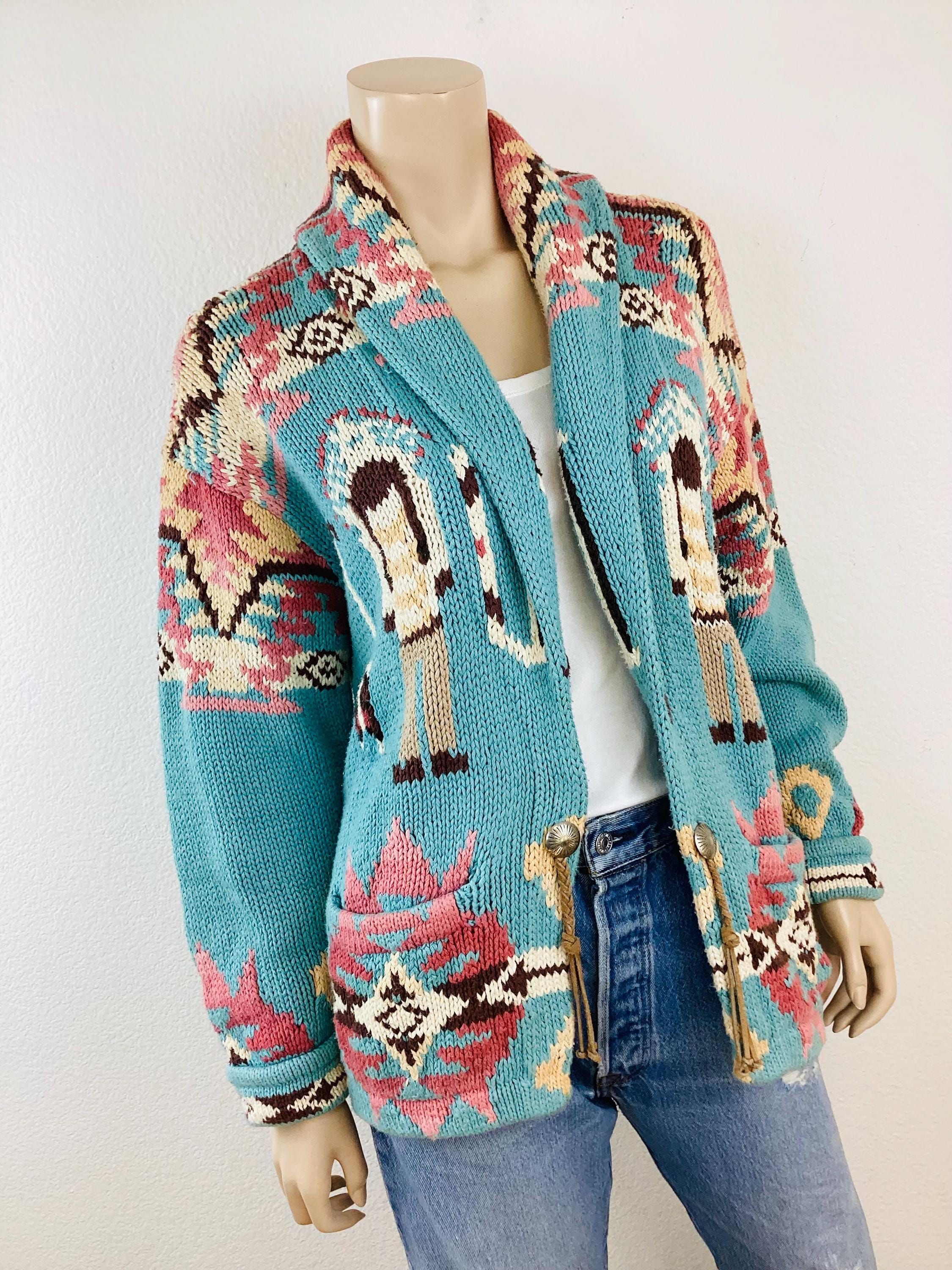 トップス RALPH LAUREN COUNTRY / hand knit native VTG Ralph Lauren Polo Country Native American Horse Sweater