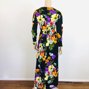 Vintage 1970s BLACK FLORAL Boho Maxi Dress image 6