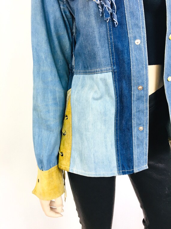 Vintage 1970s PATCHWORK DENIM & LEATHER Fringe Fa… - image 8