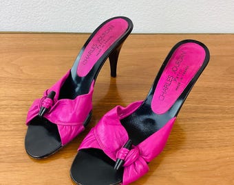 Sandales Vintage Charles Jourdan Années 80 - Pointure 38, Talons, Cuir Noir - Occasion, Marque De Luxe Française