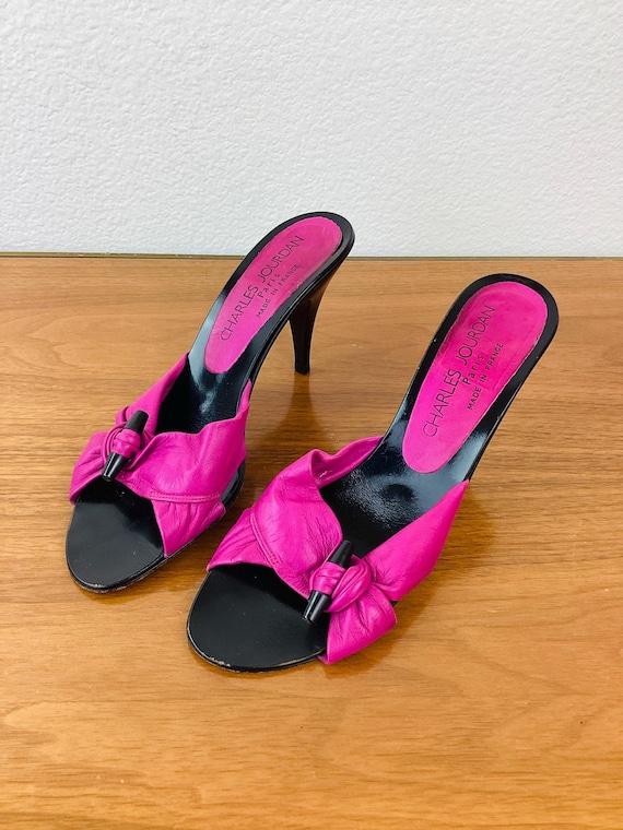 Vintage 1980s CHARLES JOURDAN FUCHSIA Pink Leather High Heel Shoes
