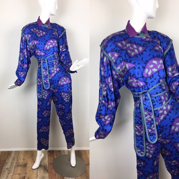 80s Vintage JEANNE MARC Colorful JUMPSUIT Abstract