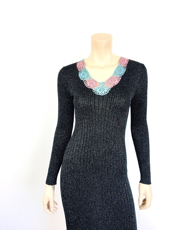 Vintage 1970s WENJILLI Black METALLIC CROCHET Nec… - image 3