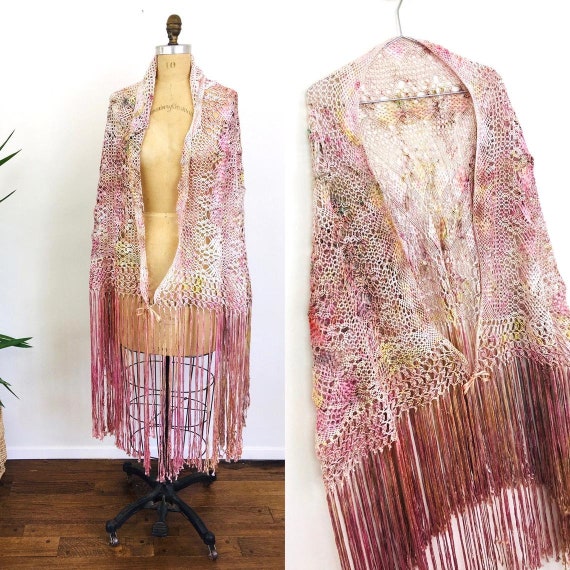 Vintage 1970s MACRAME & FRINGE Tie Dye Effect Boho