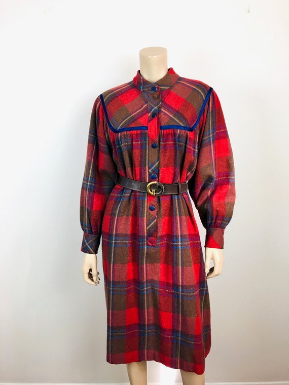 Vintage 1980s RED TARTAN PLAID Cottage Core Dress - image 3