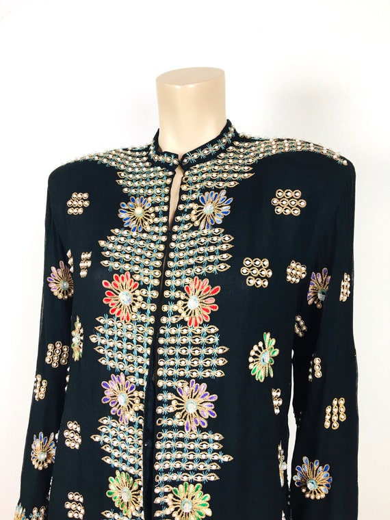 Vintage 1980s EMBROIDERED & PEARL BEADED Silk Jac… - image 4