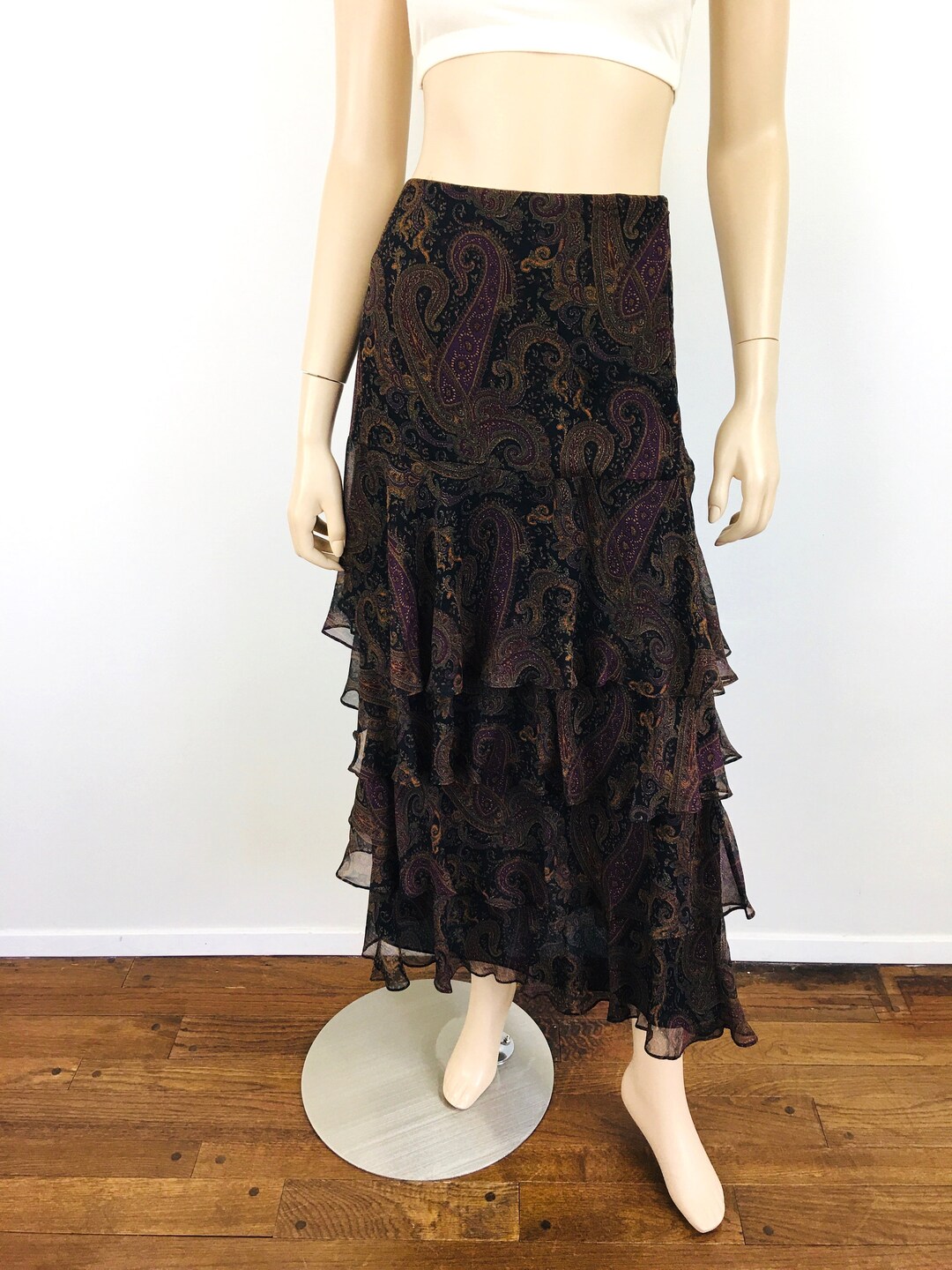 関税&送料込】Saint Laurent Ruffled Skirt With Paisley Pri