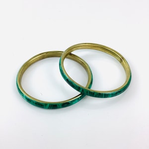 Vintage MALACHITE STONE & BRASS Bangle Bracelets